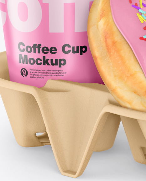 Coffee Cup with Donut in Holder Mockup