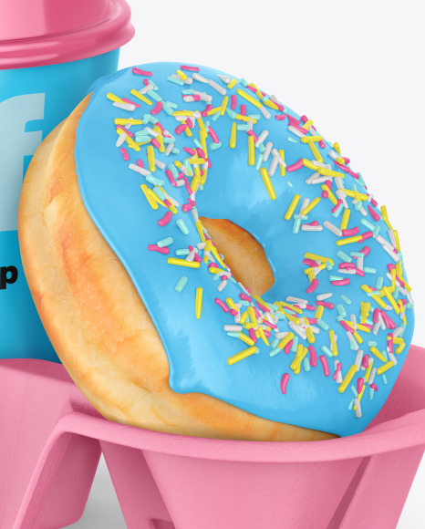 Coffee Cup with Donut in Holder Mockup