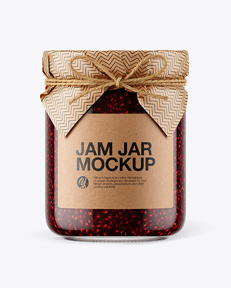 Glass Raspberry Jam Jar with Paper Cap Mockup