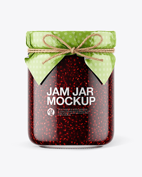 Glass Raspberry Jam Jar with Paper Cap Mockup