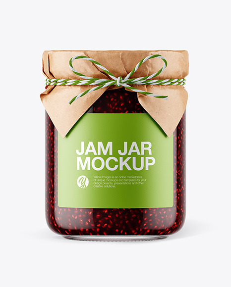 Glass Raspberry Jam Jar with Paper Cap Mockup