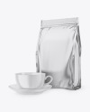 Metallic Stand-Up Bag with Coffee Mug Mockup