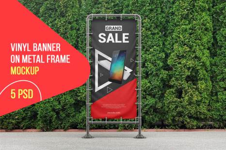 Vinyl Banner On Metal Frame Mockup - Grommets