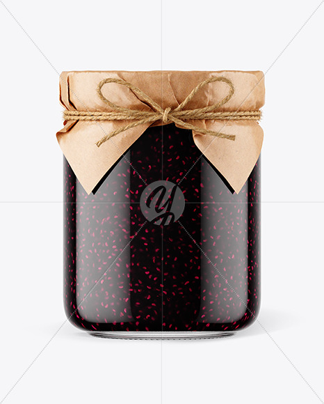 Glass Blackberry Jam Jar with Paper Cap Mockup