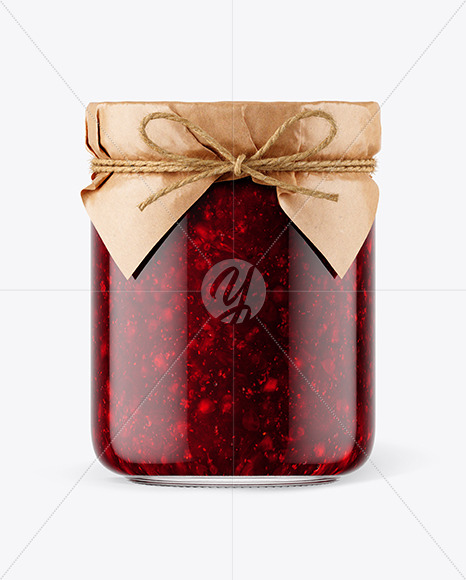 Glass Cranberry Jam Jar with Paper Cap Mockup