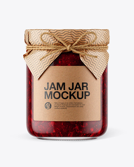 Glass Cranberry Jam Jar with Paper Cap Mockup