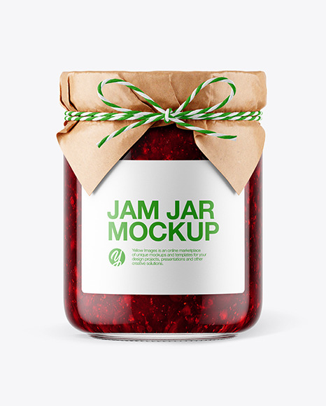 Glass Cranberry Jam Jar with Paper Cap Mockup