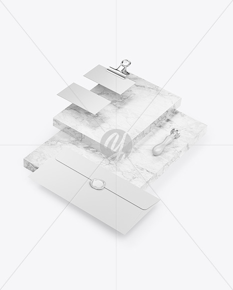 Two Business Cards & Envelope with Marble Mockup