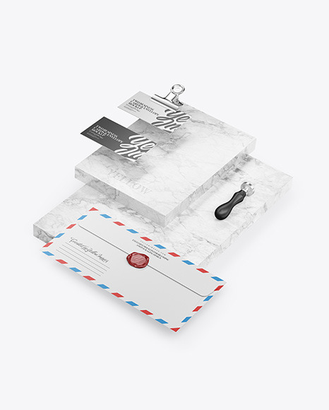 Two Business Cards & Envelope with Marble Mockup