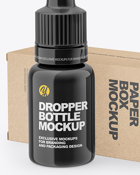 Glossy Dropper Bottle with Kraft Paper Box Mockup