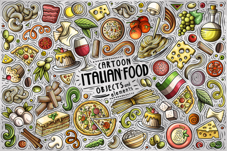 Italian Food Cartoon Objects Set - Italy icons