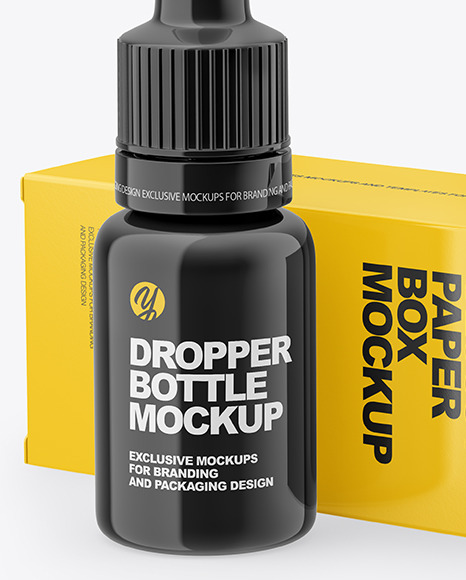 Glossy Dropper Bottle with Glossy Paper Box Mockup