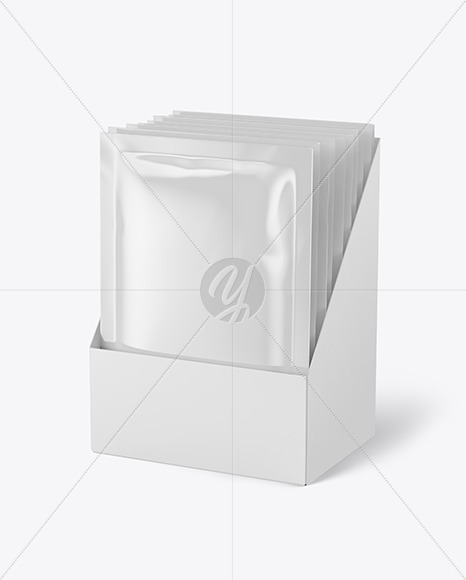 Glossy Sachets in Display Box Mockup