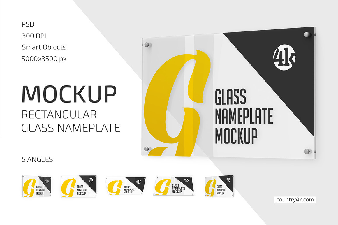 Rectangular Glass Nameplate Mockup Set