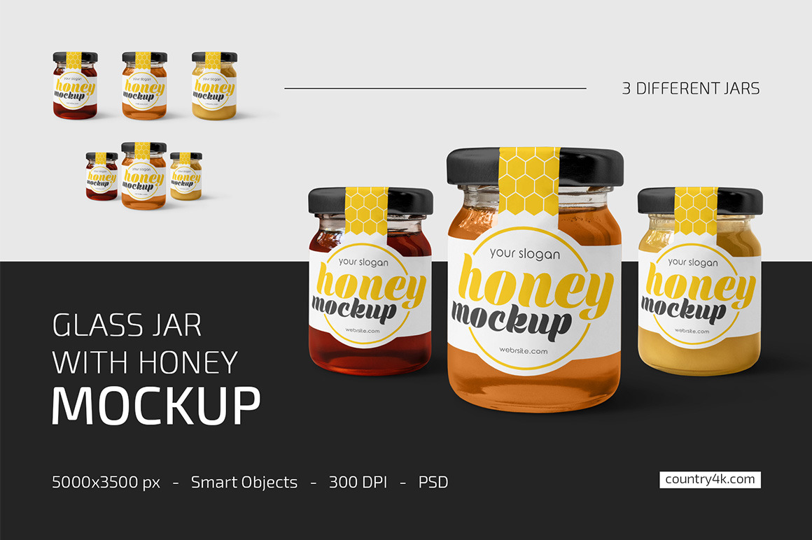 Glass Jar with Honey Mockup Set