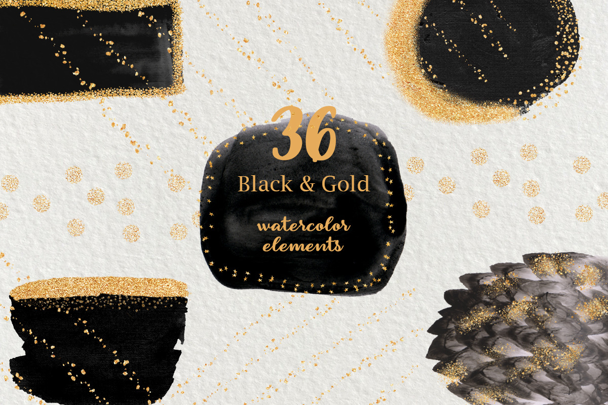 Black & Gold Watercolor Shapes Black & Gold Watercolor Shapes