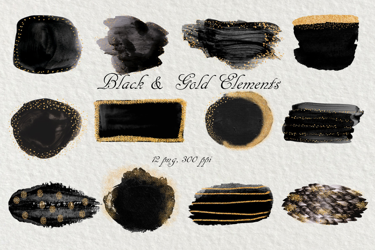 Black &amp; Gold Watercolor Shapes