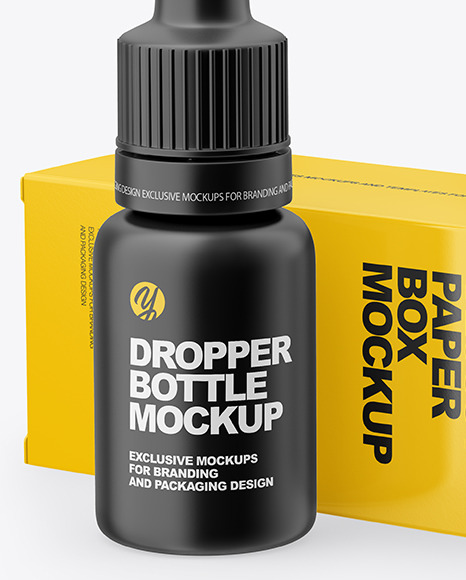 Matte Dropper Bottle with Glossy Paper Box Mockup