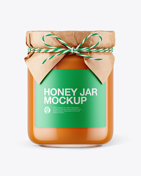 Glass Creamed Honey Jar with Paper Cap Mockup