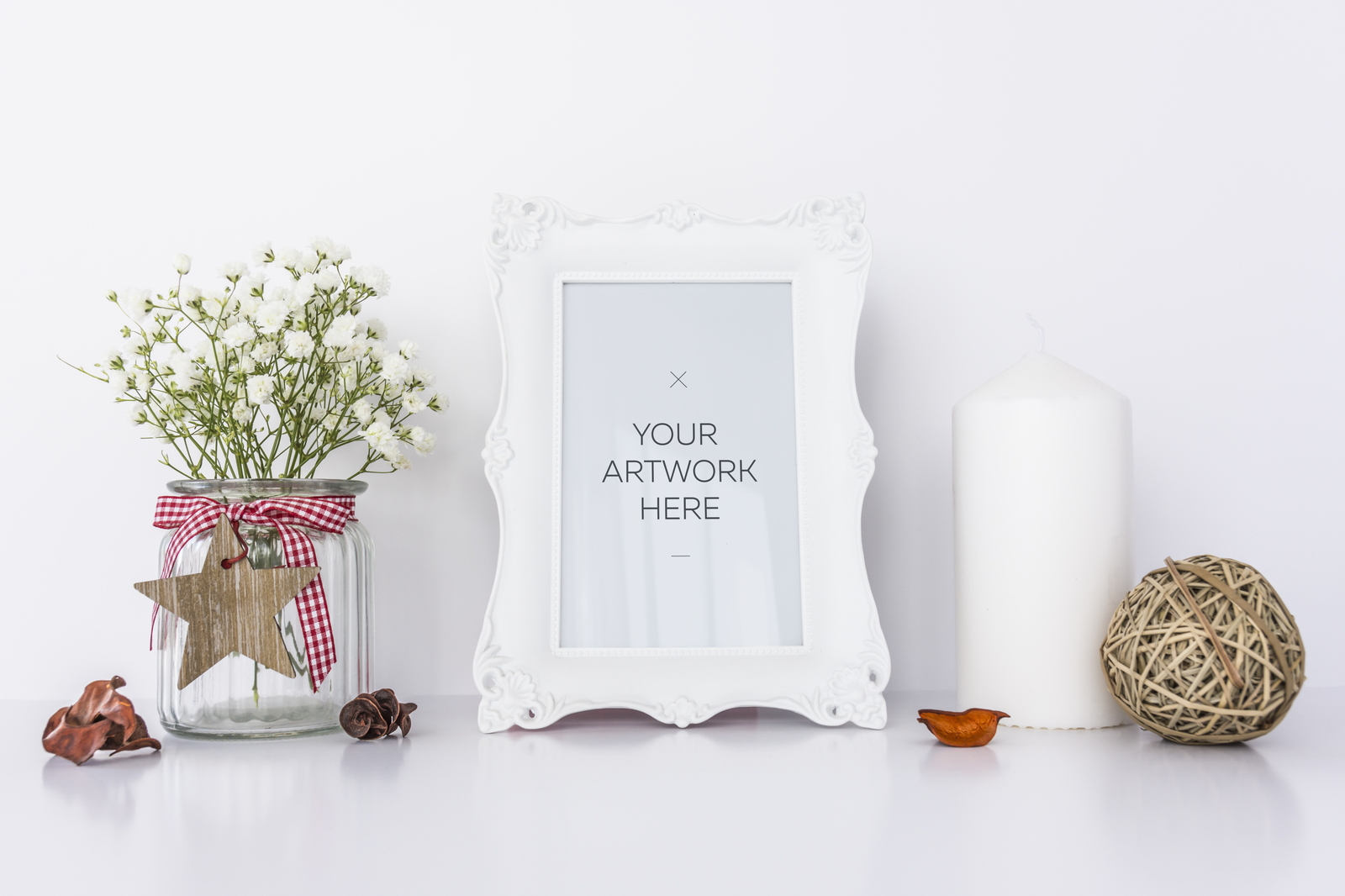 White Frame Mockup with Candle