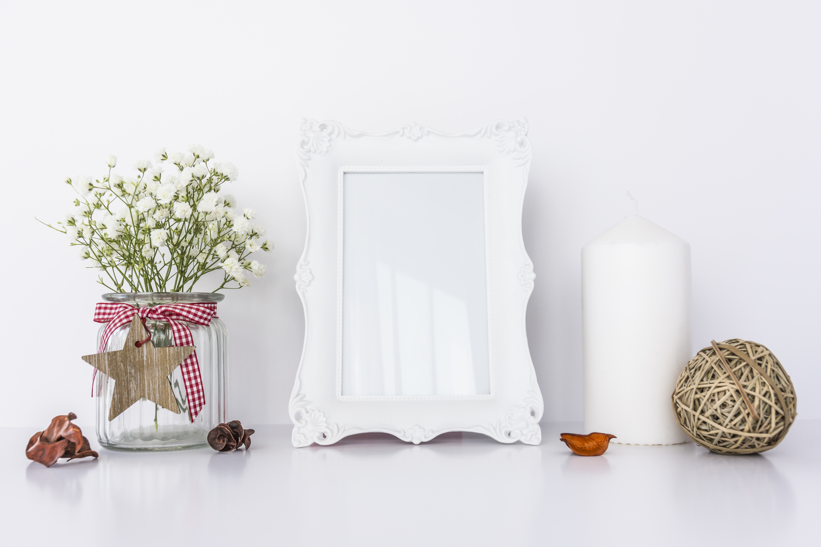 White Frame Mockup with Candle