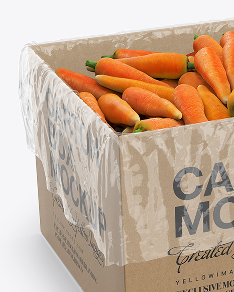 Carton Box W/ Carrots Mockup Halfside View