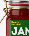 100ml Glass Strawberry Jam Jar w/ Clamp Lid Mockup