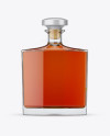 Square Clear Glass Bottle With Cognac Mockup