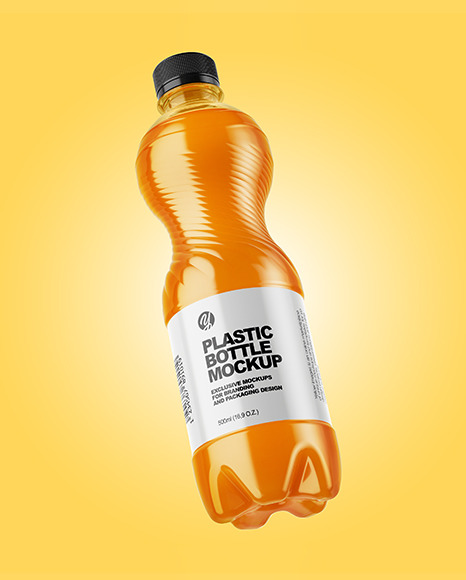 PET Bottle with Peach Drink Mockup