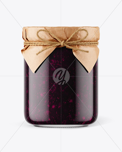 Glass Blueberry Jam Jar with Paper Cap Mockup