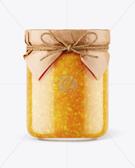 Glass Orange Jam Jar with Paper Cap Mockup