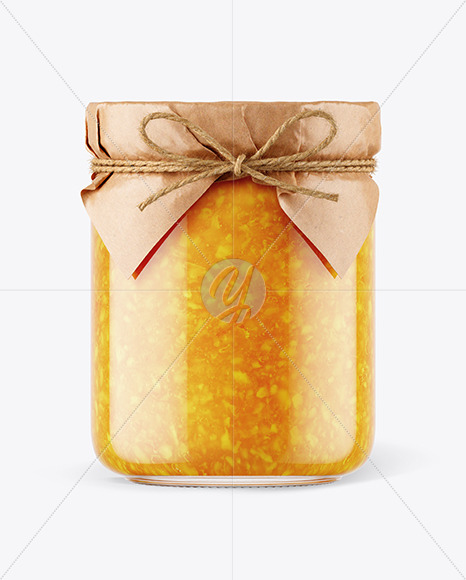 Glass Orange Jam Jar with Paper Cap Mockup