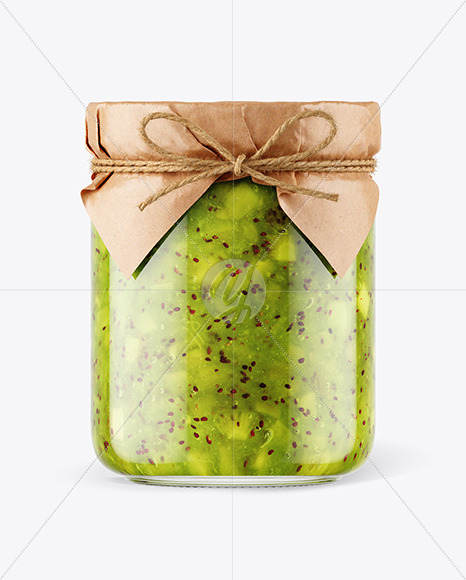 Glass Kiwi Jam Jar with Paper Cap Mockup