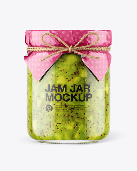 Glass Kiwi Jam Jar with Paper Cap Mockup