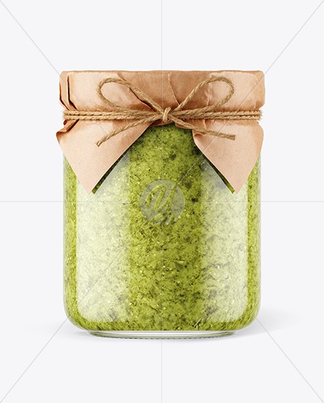 Glass Pesto Sauce Jar with Paper Cap Mockup