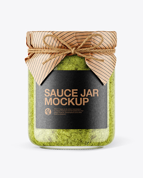 Glass Pesto Sauce Jar with Paper Cap Mockup