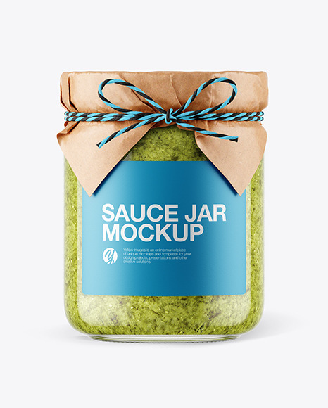 Glass Pesto Sauce Jar with Paper Cap Mockup