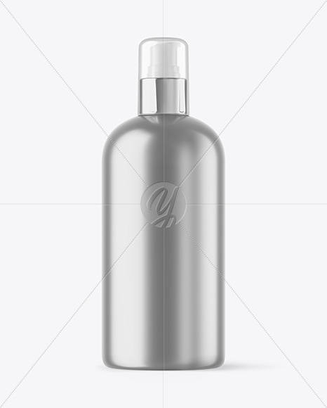 Metallic Cosmetic Bottle with Pump Mockup