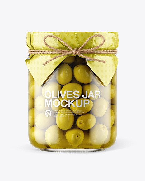 Glass Green Olives Jar with Paper Cap Mockup