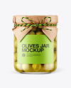 Glass Green Olives Jar with Paper Cap Mockup