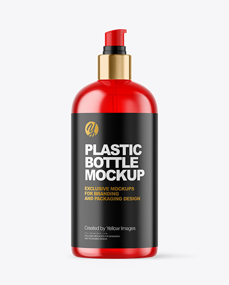 Color Plastic Cosmetic Bottle with Pump Mockup