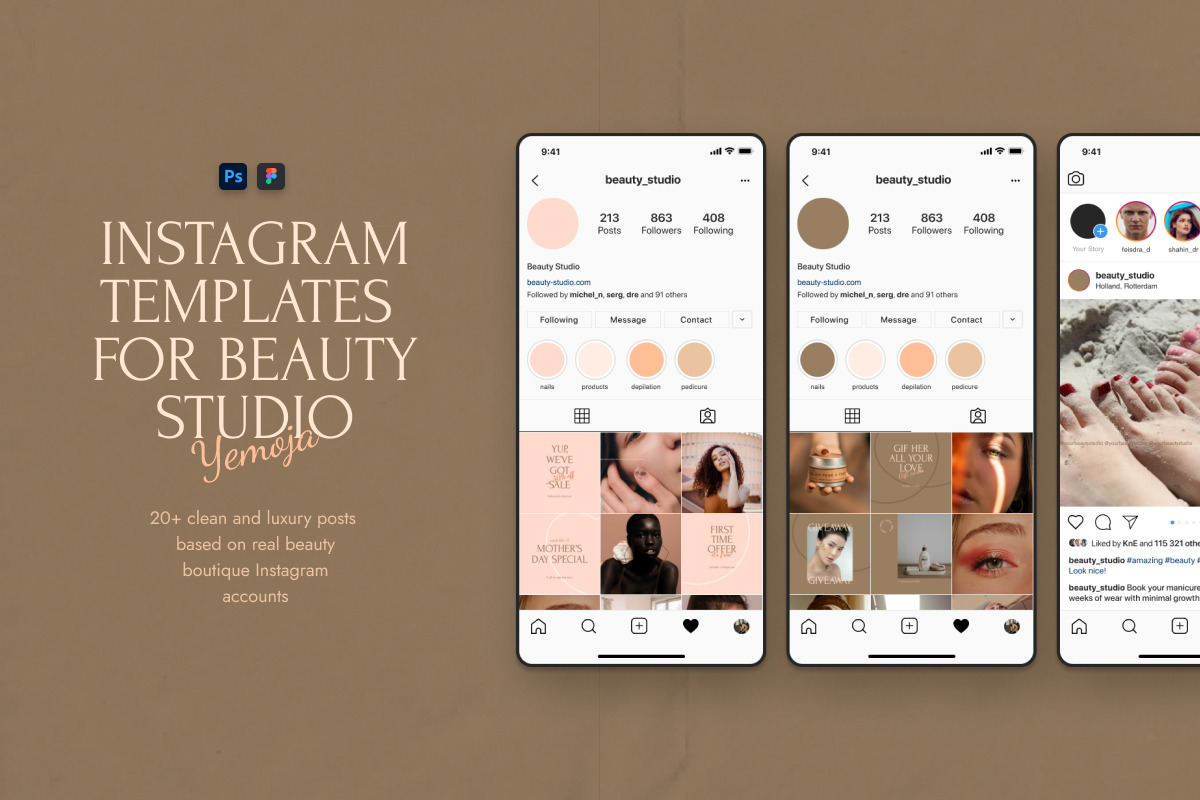 Yemoja — Instagram Posts Templates for Beauty Studio