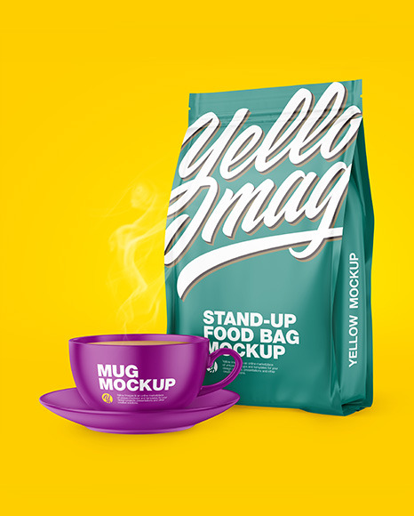 Matte Stand-Up Bag with Matte Coffee Mug Mockup