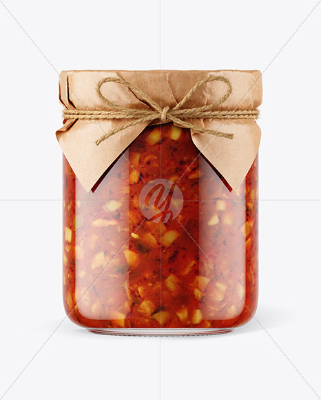 Glass Bruschetta Sauce Jar with Paper Cap Mockup