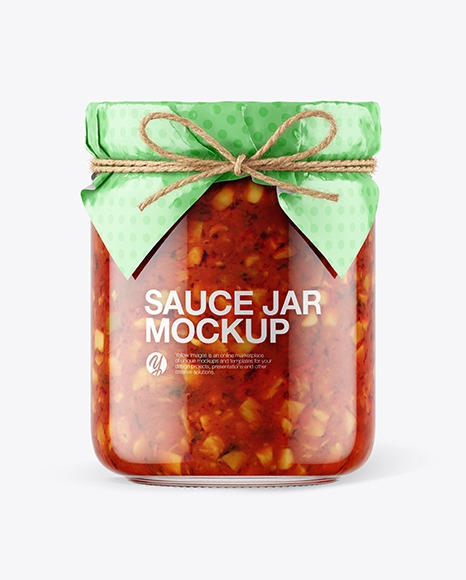 Glass Bruschetta Sauce Jar with Paper Cap Mockup