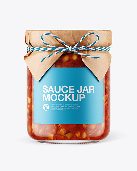 Glass Bruschetta Sauce Jar with Paper Cap Mockup