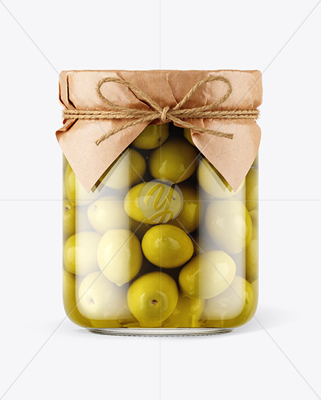 Glass Green Olives Jar with Paper Cap Mockup