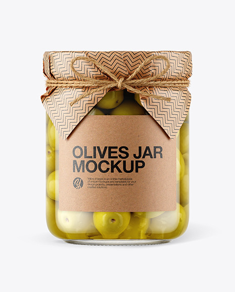 Glass Green Olives Jar with Paper Cap Mockup