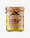 Glass Green Olives Jar with Paper Cap Mockup