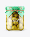 Glass Green Olives Jar with Paper Cap Mockup